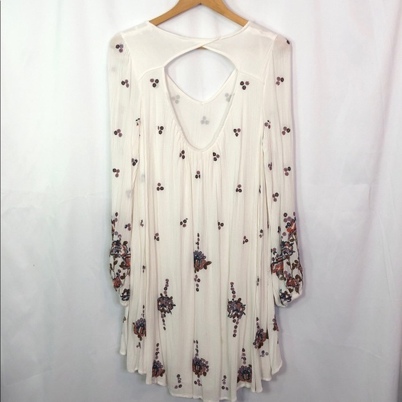 Free People Embroidered Oxford Swing Cut Out Mini Dress Size L - Picture 8 of 11